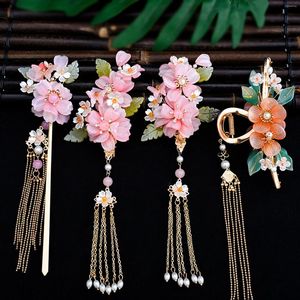 Haarspangen Damen Clip Chinesische Hochzeit Zubehör für Frauen Floral Perle Haarnadel Gabel Vintage Quaste Legierung Schmuck Bijoux