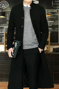 Jaquetas masculinas 2023 outono e inverno boutique de lã preto cinza clássico cor sólida grosso quente longo lã trench coat masculino jaqueta y231113