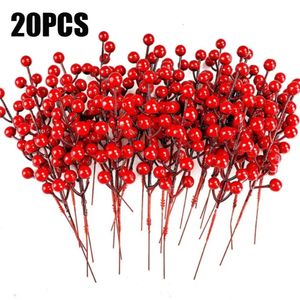 Christmas Decorations 205PCS Artificial Berries Branch 14 Head Red Holly Berry Plants Fake Flowers Bouquet Wedding Party Xmas Home Decor 231114