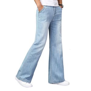 Mäns jeans Autumn Big Fleared Bootcut Jeans Mens Boot Cut Denim Pants Loose Fashion Clothing Designer Classic Light Blue Trousers 230414