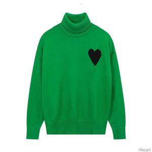 Amiparis Maglione Collo alto AM I Paris Maglione Inverno Dolcevita spesso Coeur Ricamato A-word Heart Love Knit Sweat Donna Uomo Amisweater AMIs T3GA