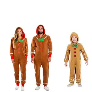 Rompers Family Adult Gingerbread Man Hooded Jumpsuit Christmas Outfit Kids Brown Gingerbread Cookie Costume Pajamas Party Cosplay Onesie 231113