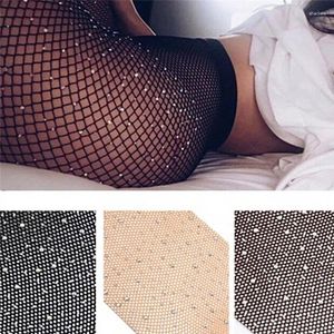 Women Socks Erotic Diamonds Fishnet Pantyhose Sexy Fashion Fence Net Mesh Shiny Tights Female Slim Rhinestone Lace Nylon Stockings