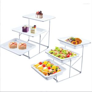 Bakeware Tools Stainless Steel Buffet Display Rack Ceramic Three-Layer Cake Sanwich Holder Fruit Tray Bread Basket Dessert Candy Sushi Table