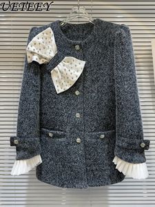 Women's Wool Blends Winter Rhinestone Bow Down Feather Liner Warm Woolen Jacka Women's Clothes Mid-Längd Cashmere Coat Kvinna Casacos 231113