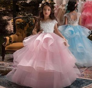 Flickaklänningar Flower Girls Dress Stitch Beads Applique Lace Hosted Performance Birthday Costume Bridesmaid Party Princess Kids