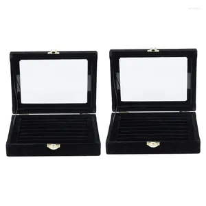 Smycken påsar 2x sammet glas ring örhänge display arrangör lådfack hållare förvaring fodral svart