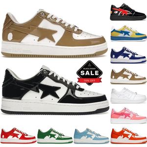 Designer casual skor sta patent svart bapesta sta stjärna vit blå rök grå dimma läder sneakers trippelrosa plattformform skate platt klackar kvinnor mens tränare