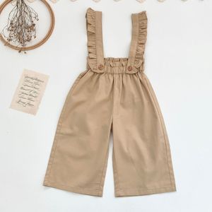 Överaller hjort Jonmi Spring Baby Girls Suspenders Byxor Solid Color Korean Style Kids Wide Leg Pants 230414