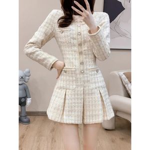 Dresses Autumn and winter new Korean perfume slim fashion casual long sleeve thick tweed women's dress 231114