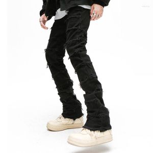Men's Jeans Mens Retro Patchwork Flared Pants Grunge Wild Stacked Ripped Long Trousers Straight Y2k Baggy Washed Faded For Men