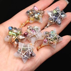 Hänge halsband naturlig sten fem spetsiga stjärna kristallpärlhängare charm för smycken tillverkning halsband örhänge tillbehör kvinnor gåva