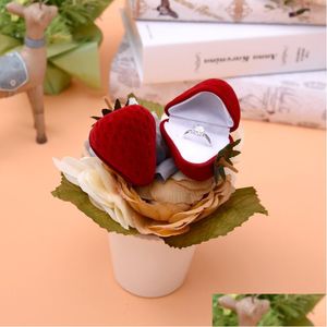 Jewelry Boxes New Fashion Mini Stberry Earring Stud Pendant Case Little Girl Red Form Veet Ring Trinkets Protector Flocking Dhgarden Dh6Oa