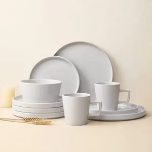 Plates Stoare 16-Piece Dinnerware Set White Glossy Service For 4