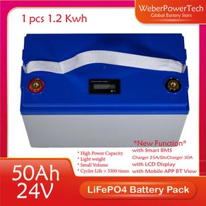 NYA 24V 50AH LIFEPO4 Batteripaket 25,6V BMS Litium Kraftuppladdningsbara batterier för RV Campers Golf Cart Solar Wind Free Tax