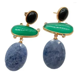 Orecchini a bottone YYGEM Agata verde naturale Blu ovale Sodalite Onice Pave Gold Filled Classico fatto a mano per le donne