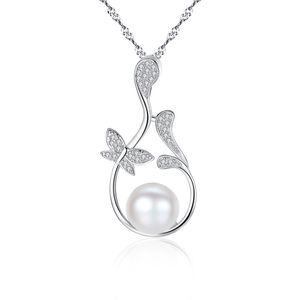 Pearl Pendant Necklace S925 Silver Zircon Butterfly Ripple Chain Necklace Women Plated 18k Gold Collar Chain Women Wedding Party Valentine's Day Gift Jewelry SPC