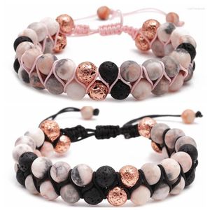 Strand Healing Natural Pink Zebra Stone Beads Bracciale Donna Chakra Doppio strato Fila Gioielli Braccialetti maschili Energia Yoga