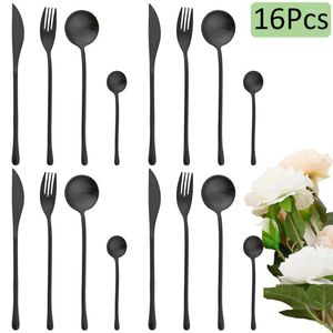 Dinnerware Sets 16Pcs Matte Black Set 304 Stainless Steel Cutlery Vintage Steak Knife Fork Tea Spoon Tableware Kitchen Silverware