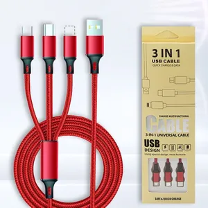 For Huawei Lg Samsung Charging Cables 1.2M 3 In 1 Micro Usb Type C With Metal Head Plug Opp Bag Note20 S22