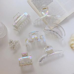 Hair Clips Fashion Women Plastic Clear AB Color Geometric Crab Cross Headwear Hairpin Accessories 1PC