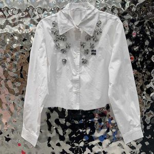 レディースブラウスシャツデザイナーファッションレディースカジュアルシャツレター刺繍ラペルシャツデザイナーシャツ女性ダイヤモンドインレイシンジャケットBXU0