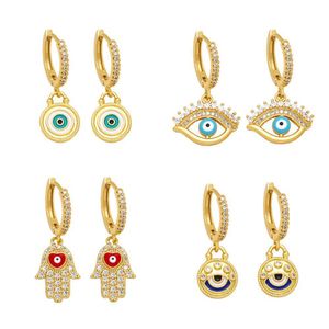 Hoop Huggie Voleaf Enamel Evil Eyes Hoop Kolczyki dla kobiet 18K Gold Plated Greek Grecki Turkish Eye Jewelry Girls Vea105 Drop Gelive Dhgdl