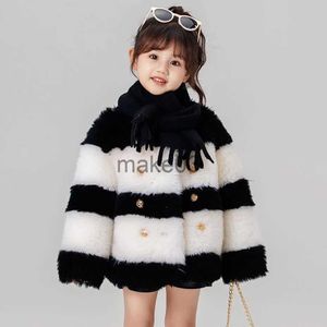 Down Coat 100% Wool Winter Children's Fur Coat Double Breasted Color Matching Design Kids Thciker Warm Lambswool Jacket For Girls A3151 J231115