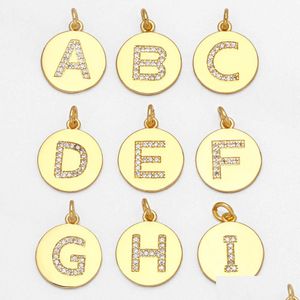 Charms Volaf Gold Color Letter Pendants för en halsband kopparpläterad zirkon Inledande alfabettillbehör smycken PDTA661 Drop Deliver DHBK5