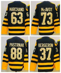 Ny 2023 Winter Classic 37 Patrice Bergeron Jersey 88 David Pastrnak 63 Brad Marchand 73 Charlie McAvoy Hockey Jerseys Black Yellow Ed