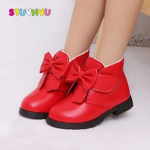 Boots Fashion Children Fashion Boots Girls Kids Winter Shoes Leather Bow Princess Shoes Comfortable Plus Velvet Warm Girls Boots Shoes 231115