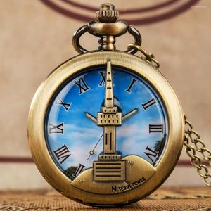 Pocket Watches Bronze N Seoul Tower Awesome Handcraft Buliding Quartz Watch Collection souvenir halsbandsklocka med 80 cm/38 cm kedja