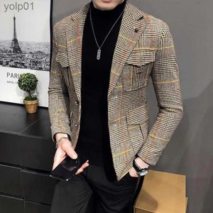 Men's Jackets 2023 Spring Men Plaid Blazers British Printed Wedding Business Casual Blazer Suit Jacket Formal Plus Size S-3XLL231115