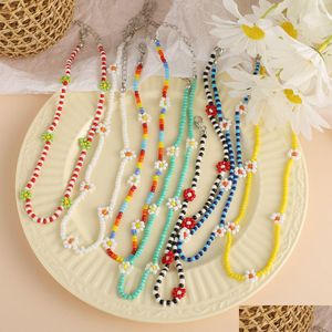 قلادات من الخرز VoLeaf 2023 New Bohemian Daisy Flower Colorf Beads Clavicle Choker Necklace for Women Girls Spring Summer Jewelry Who DHC3Q