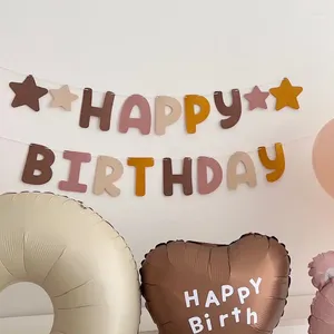 Decoração de festa ins estilo coreano não tecido café feliz aniversário guirlanda chá de bebê feltro cáqui estrela banner