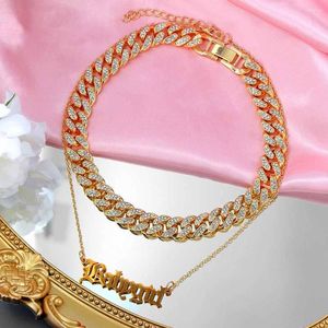 Chains JUST FEEL Multi Layer Metal Babygirl Letter Pendant Necklace For Women Luxury Crystal Chunky Cuban Choker Jewelry Gift
