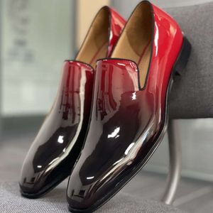 Luxury Mixed Color Patent Leather Mens Formella skor Spikar Skor Slip On Casual Shoes Wedding Business Party Shoe Big Size 38-48 No494