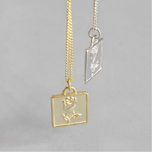 Outros 925 Sterling Sier Rose Flor Colares Simples Geométrico Quadrado Pingente Colar Para Mulheres Joyas De Plata Jóias Drop Delivery Dhqnr