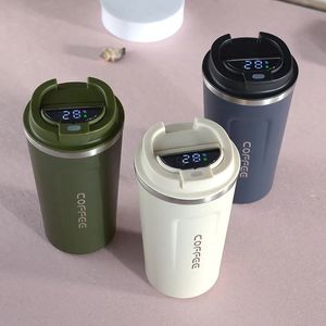 Muggar 380 510 ml termos kaffemugg rostfritt stål kopp temperatur display vakuumkolv termisk tumlare isolerad vattenflaska 231115