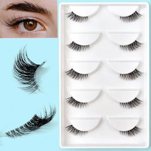 False Eyelashes 5 Pairs 2Colors Natural Look Lashes with Clear Band Short Fake Eyelash Pack by Outopen 231115