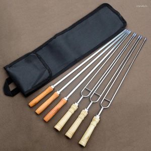Tools 6Pcs/Set Barbecue Tool Roasting Forks With Bag Camping Dog Telescoping Sticks Skewers BBQ Stainless Steel Stick