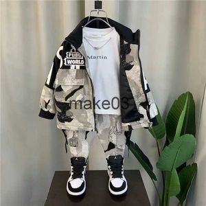 Clothing Sets 2022 Boys Babys Sets Fashion Jacket Letter Boy Clothing Suit Teenager Children Korean Coats Tops + Pants Cotton 2 3 6 8 10 year J231020