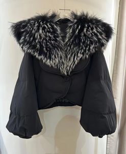 Frauen Pelz Faux Real Big Kragen 2023 Winter Stil Gans Unten Jacke Casual Warme Glocke Hülse Frauen Verdickt 231115