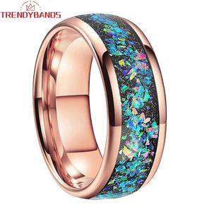 Band Rings 8mm Domed Plished Shiny Tungsten Rings for Mens Womens Wedding Band Engagement Opal Inlay Fashion Jewelry Comfort Fit 231114