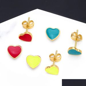 Stud Voleaf Copper New Simple Small 18K Gold Plated Enamel Heart Studs Earring For Ladies Vea103 Drop Delivery Jewelry Earrings Dhq16