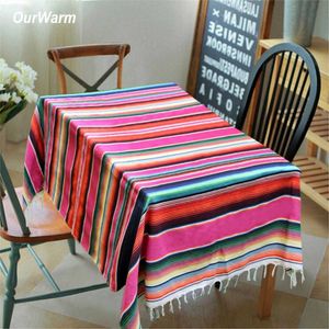 Bordduk Ourwarm 150x215cm mexikansk bomullsbordduk Mexikansk festdekoration Rainbow Serape filt Fiesta Birthday Party Supplies W0414