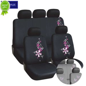 Ny Upgrade Universal Polyester Embroidery Car Seat Cover Set Tillbehör Interiör Kvinnomslag Bilstolar som passar för de flesta bil SUV