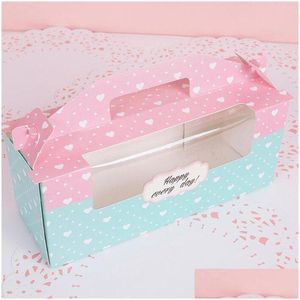 Party Favor 24X9X10Cm Pink Blue Cupcake Window Boxes 3 Holes Swiss Roll Box With Handle Dessert Packaging Za4019 Drop Delivery Home Dho64