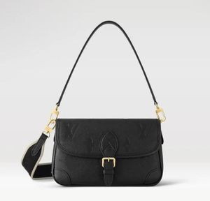 2023 Diane Satchel Väska med logotyp Jacquard tvärkroppsband präglad läderkräm Full Black Houlder Bags Classic Vintage Cross Body 10A Quanlity