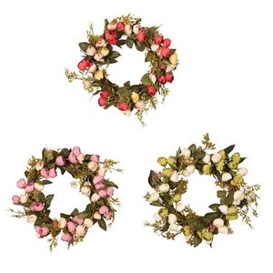 Juldekorationer Rose Flower Wreath Handgjorda blommiga konstgjorda vårskrysare för ytterdörrvägg bröllopsfest heminredning